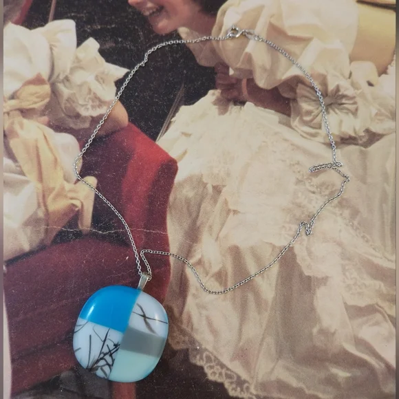 Blue&White Pendant Sterling Silver Necklace - Picture 6 of 15